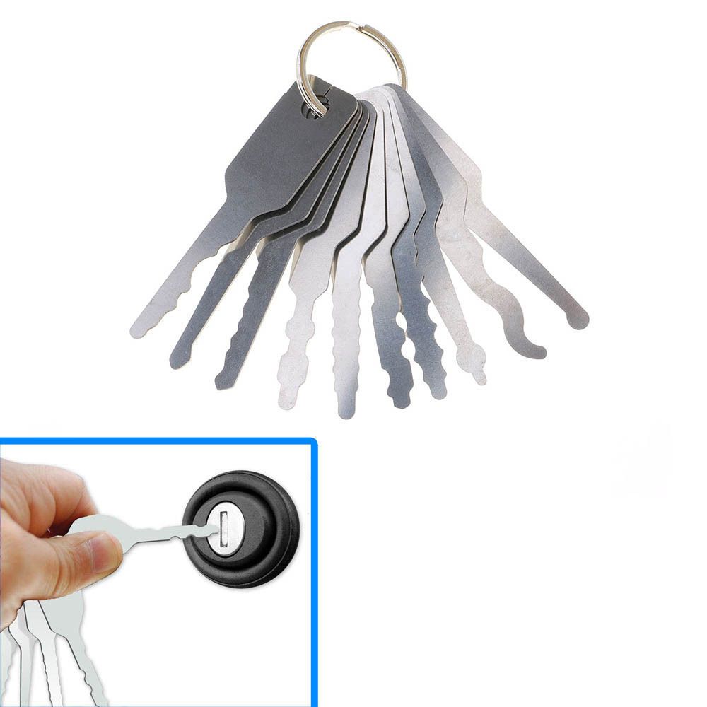 10 stücke Jiggler Tasten Lock Pick Set für doppelseitige Lock Pick Tools Autoschlösser Öffnungswerkzeugkit Auto Locksmith Tool