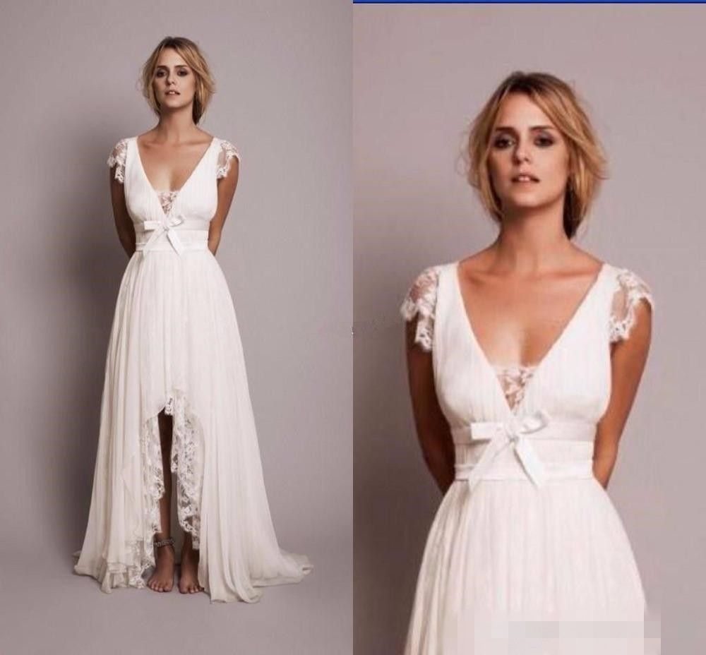 Discount2017 Bohemian Chiffon Hi Lo Wedding Dresses Cap