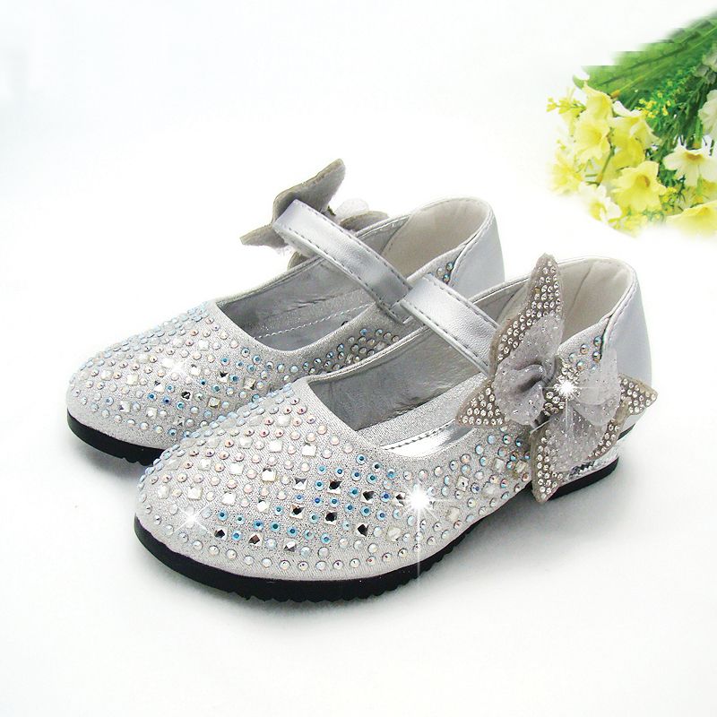 Zapatos de moda para niñas Rhinestone brillo de cuero niñas niños princesa zapatos