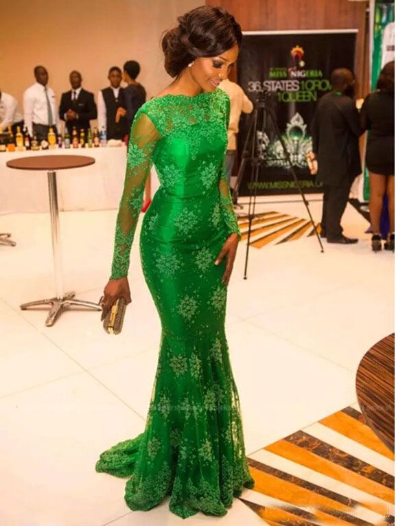 Nuevo 2019 Brillante Jade verde sirena Celebrity Vestidos de noche Manga larga Cuello de bata de Nuevo 2019 Brillante Jade verde sirena Celebrity Vestidos de noche Manga larga Cuello de bata de