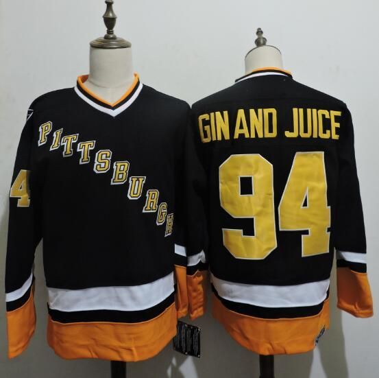 94 GIN AND JUICE Pittsburgh Penguins 1994 CCM Vintage Throwback Hockey  Jersey black Mens Snoop Dogg game Vintage jerseys