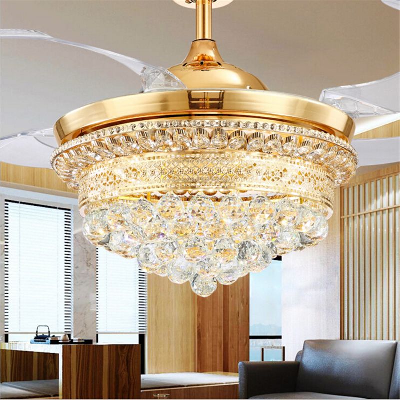 2019 Modern Invisible Blades Ceiling Fans Crystal Retractable Belt Pendant Lamp With Led Lights Folding Ceiling Fan Dining Room Chandelier From Ok360