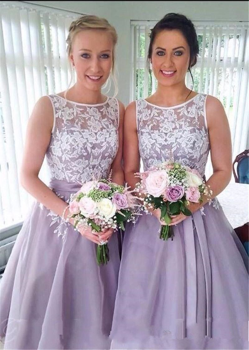 tea length lace bridesmaid dresses