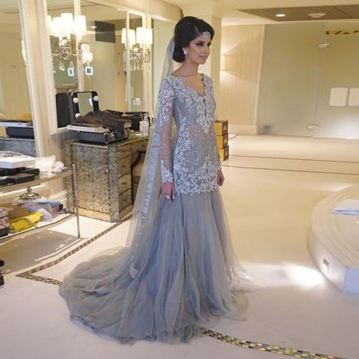 silver wedding dresses with sleeves