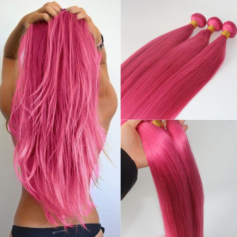 Human Hair Extensions Hot Pink Fuchsia Human Hair Weaves Brazilian Straight  Virgin Hair 100gram/piece Best Quality