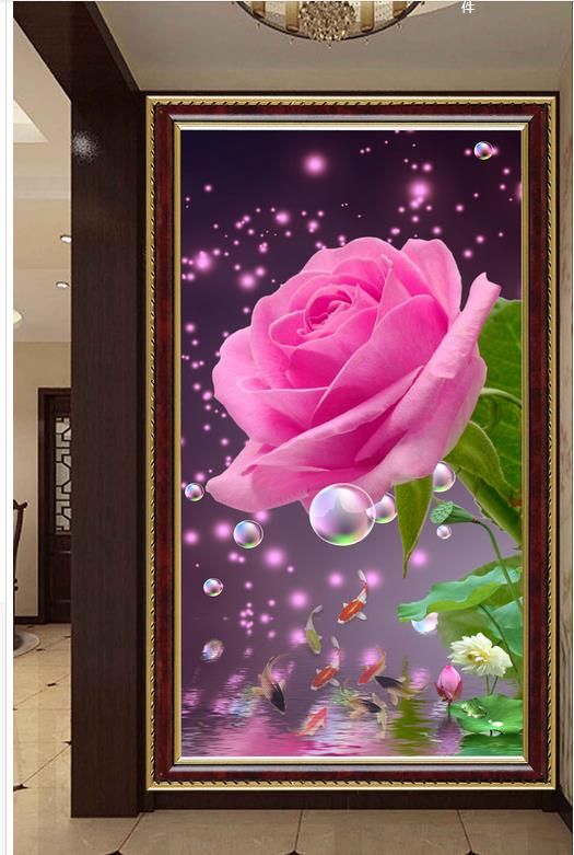 Rosa rosas reflexión nueve peces misterio fondo mural de pared 3d fondos de pantalla  3d papeles
