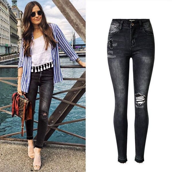 Plus Size 44 Stretch Jeans Woman Black 
