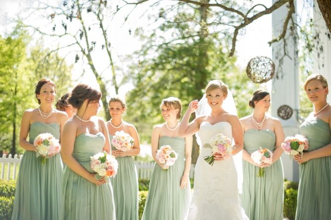 peach green dress