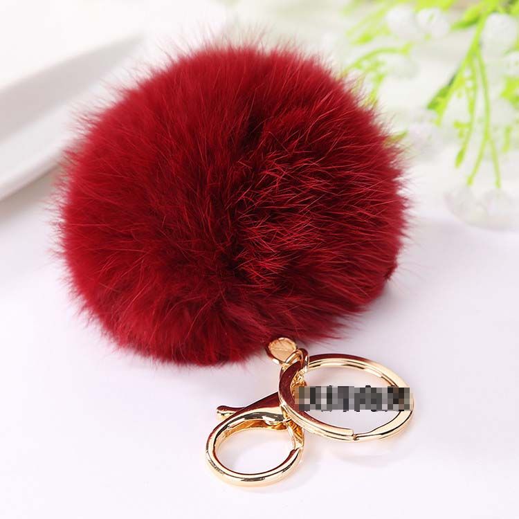 Fluffy Keychain Puff Ball 8cm Solid Color Rabbit Fur Ball Keychains ...