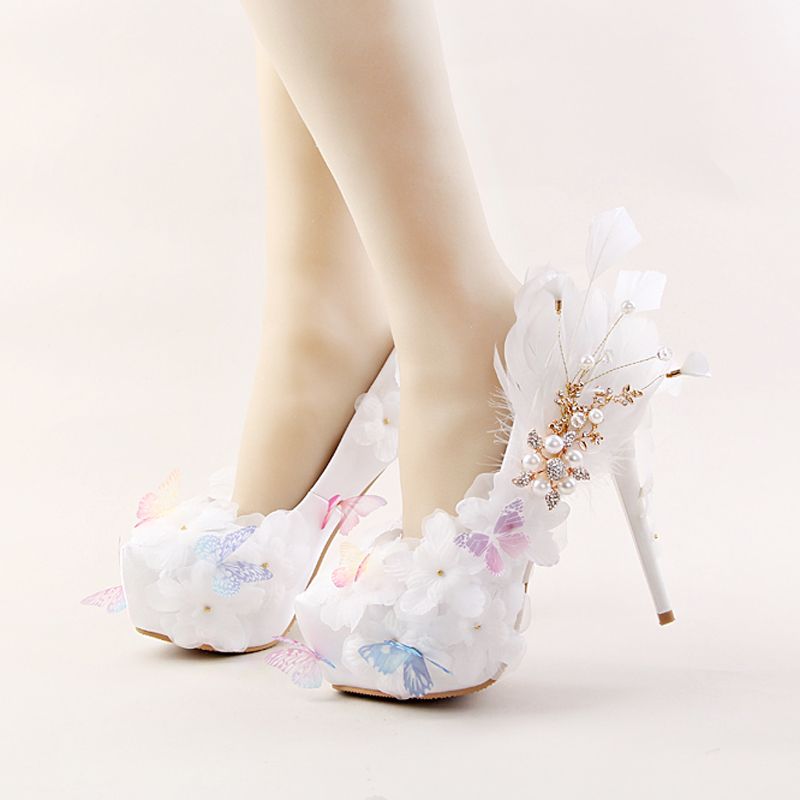 Schönen Weißen Brautschuhe Stilettos Pumps Mit Strass Schmetterling Schönen Weißen Brautschuhe Stilettos Pumps Mit Strass Schmetterling