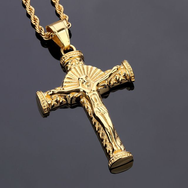 Grand Pendentif Collier Jésus sur la croix 10cm en Acier inoxydable