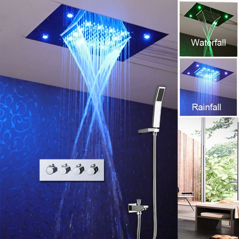 2019 Waterfall Shower Head Set Ceiling Concealed Luxury 2 Function Shower Faucets Tap Large Led Rainfall Hot And Cold High Flow From Jmhm 1165 83