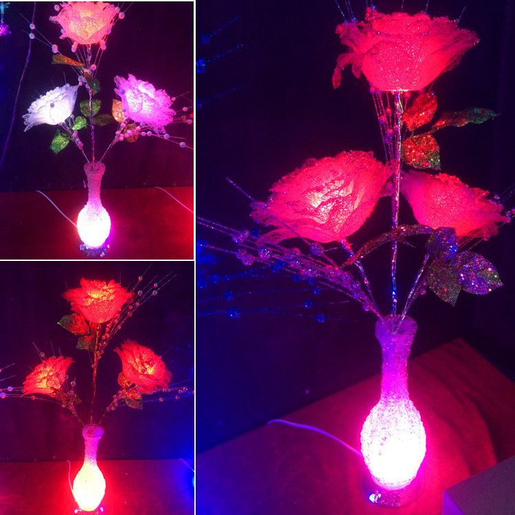 Discount LED Simulation Glow Flowers Vase Lights Multi Colors Led Rose