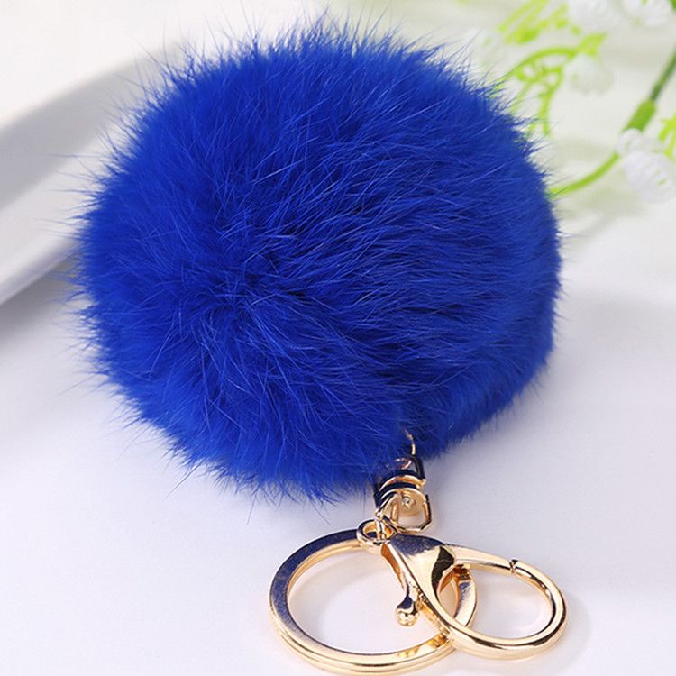 Fluffy Keychain Puff Ball 8cm Solid Color Rabbit Fur Ball Keychains