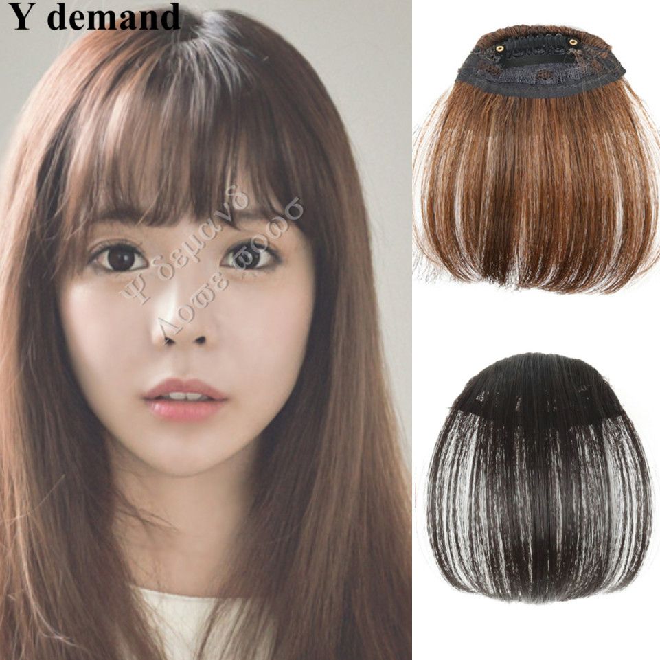 Natural Bang False Hair Bangs Black Light Brown Dark Brown Clip In On Bangs Synthetic Hair Fringe Fashion Y Demand Long Straight Hair With Bangs