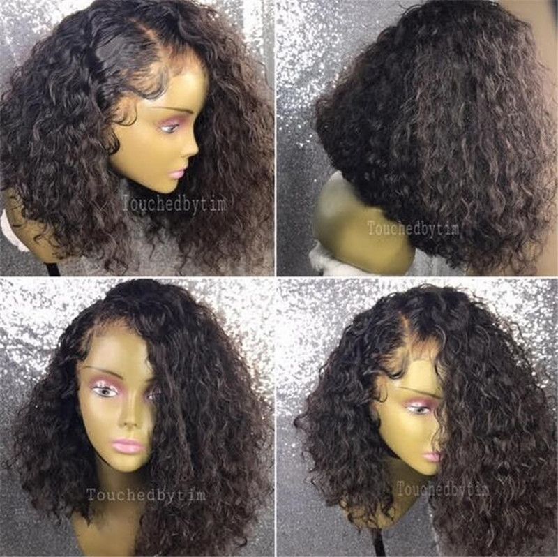 Curly Glueless Full Lace Wig Remy Hair Malaysian Side Part Short