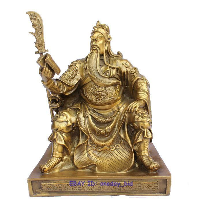 7.9" China Bronze Gild Dragon Warrior God Guan Gong Yu Guan Yu Read Books Statue 