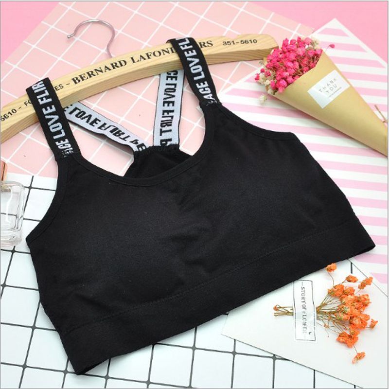English Letter Tape Wrapped Chest Seamless Steel Ring Free A Sports Bra Female Backing Tape English Letter Sports Bra