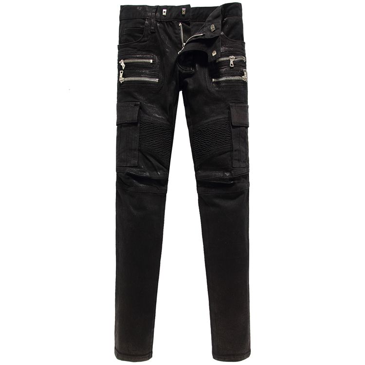 Acquistare Di Moda I Jeans Neri Lucidi Motociclista Rivestiti Da Uomo  Casual Maschile Tasca Con Cerniera Sottili Pantaloni Skinny Trasporto  Economico | Consegna Veloce E Qualità | DHgate Italy
