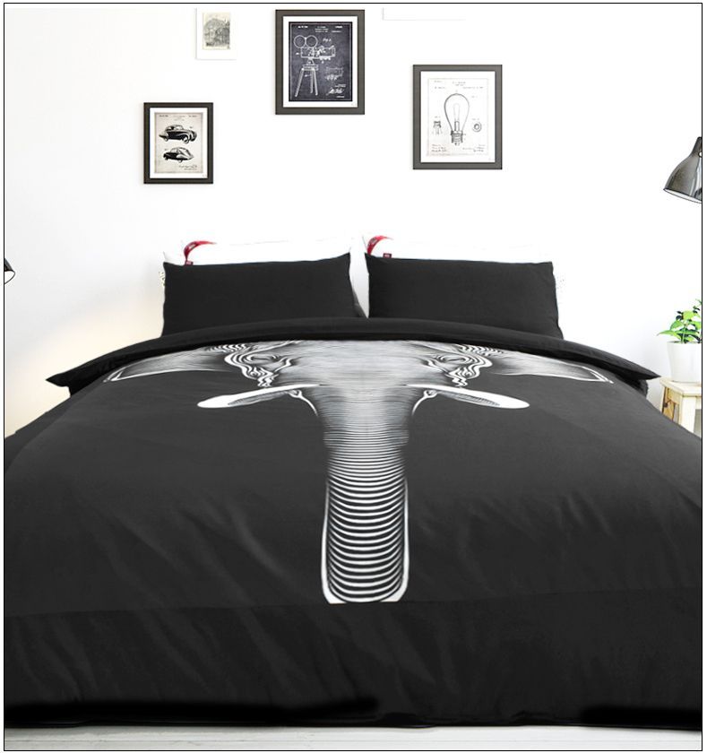 Elephant Pattern Black Bedding Set African Style Adult Bed Set