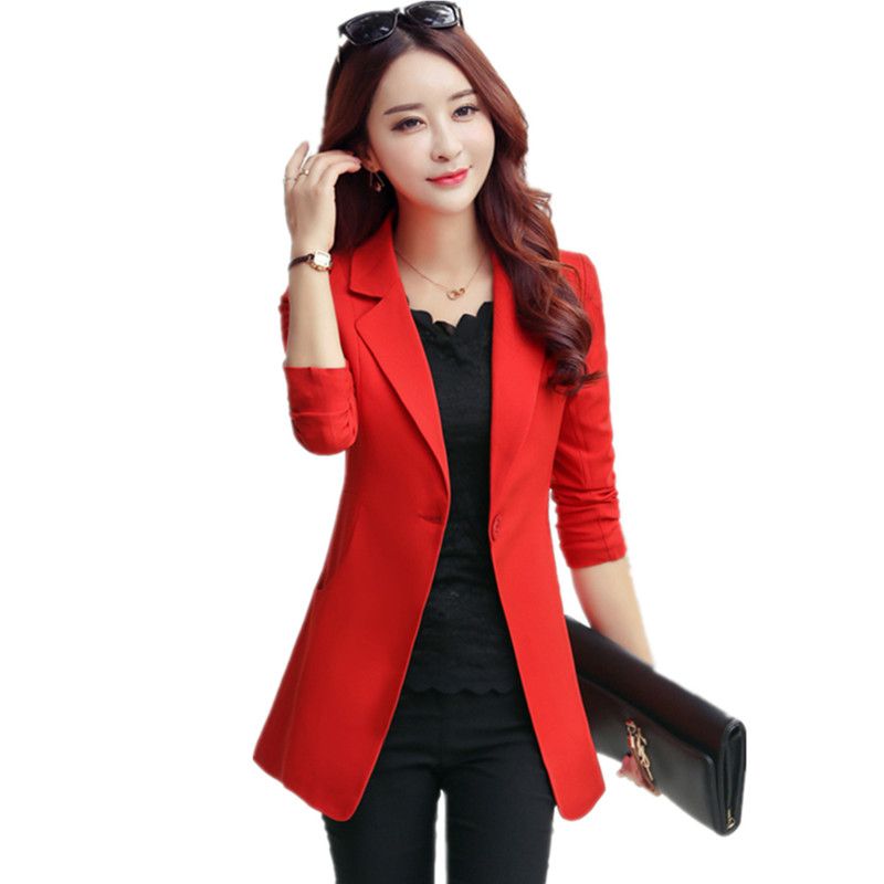Compra Color Sólido Blazer Coat New 2017 Chaqueta De Traje De Primavera  Mujeres Blazer Largo Moda Mujer Manga Larga Elegante Blazer Mujeres BZ005  Barato | Entrega Rápida Y Calidad | Es.Dhgate