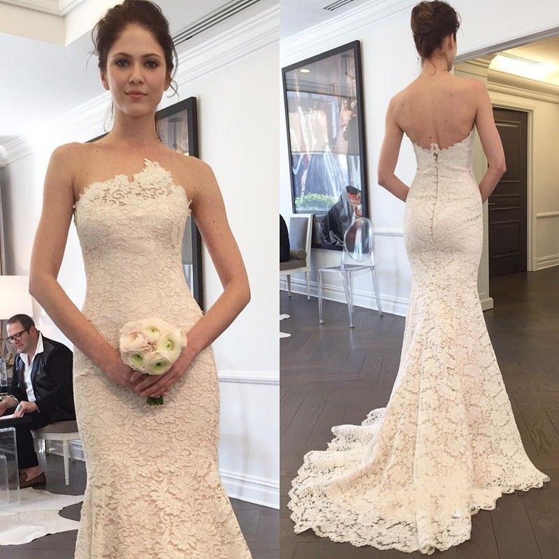 beige mermaid wedding dress