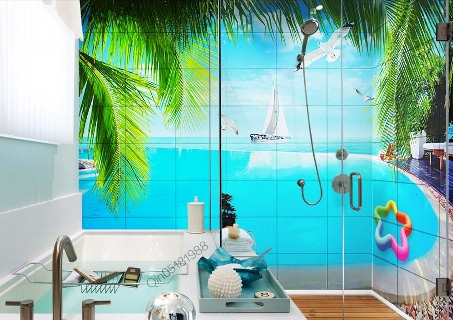 Custom Wallpaper 3d Seaview Pool With Bathroom Wall 3d Wallpaper Living