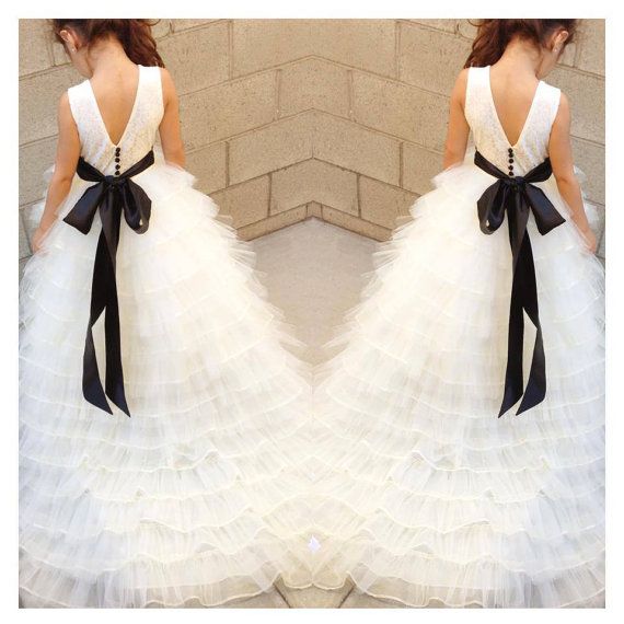 flower girl dress with black sash