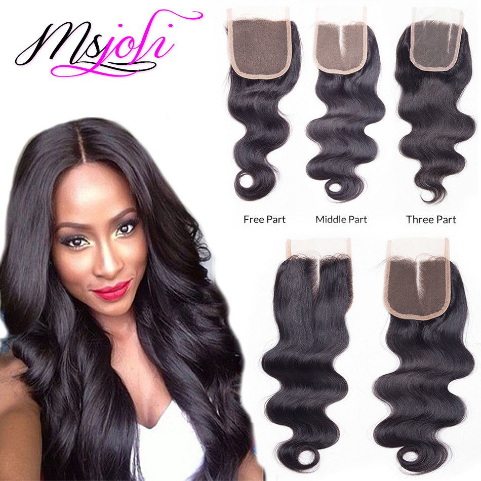Malaysian Virgin Hair Human Weave Closures Body Wave Natural Black