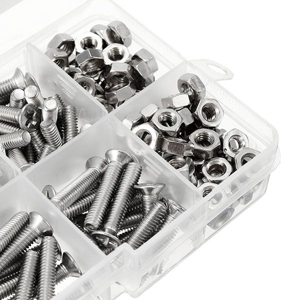 Kit de tuercas de tornillos de cabeza plana de acero inoxidable 230pcs Kit de tuercas de tornillos de cabeza plana de acero inoxidable 230pcs
