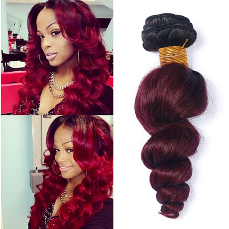 Ombre Weave Hair Bundle Two tone Color 1B 99J Burgundy Wine Red Unprocessed Loose Wave Brazilian Peruvian Indian Ombre Human Hair Extension Ombre Weave Hair Bundle Two tone Color 1B 99J Burgundy Wine Red Unprocessed Loose Wave Brazilian Peruvian Indian Ombre Human Hair Extension
