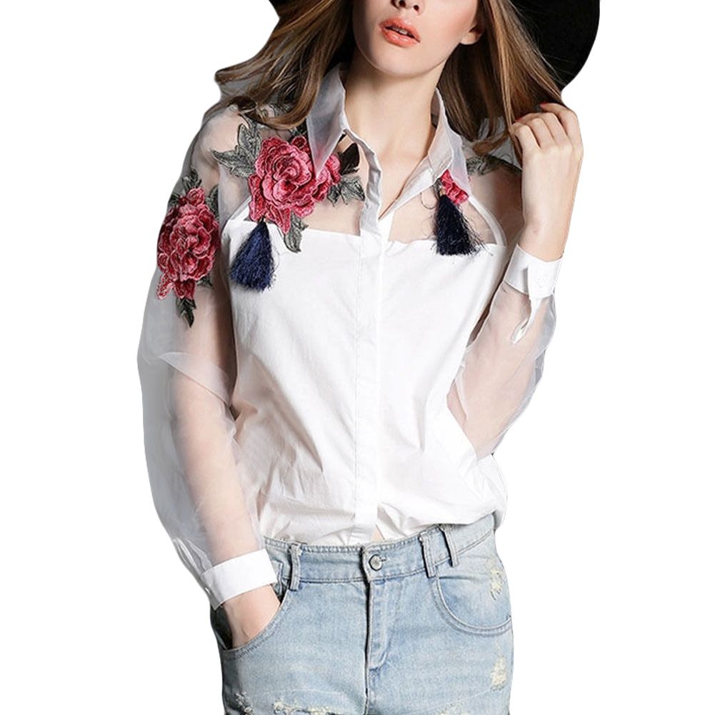 2017 Blusas Applique de las mujeres de la manera del verano Camisas de la vendimia