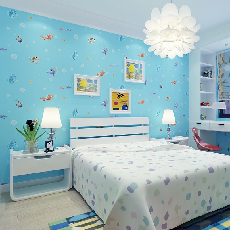 Underwater World Blue Non Woven Wallpaper 3d Cartoon Cute Turtles Starfish Children S Room Bedroom Wall Decor Painting Wallpaper Full Resolution Hd