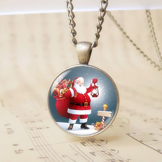 Alliage Cuivre Noël Père Noël Boîte Cadeau Collier Broche Broche avec