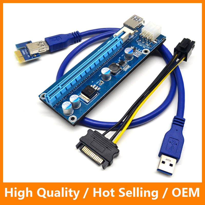 Only Card 6pin PCI-E Express USB3.0 1x to 16x Extender Riser Card for BTC Mining
