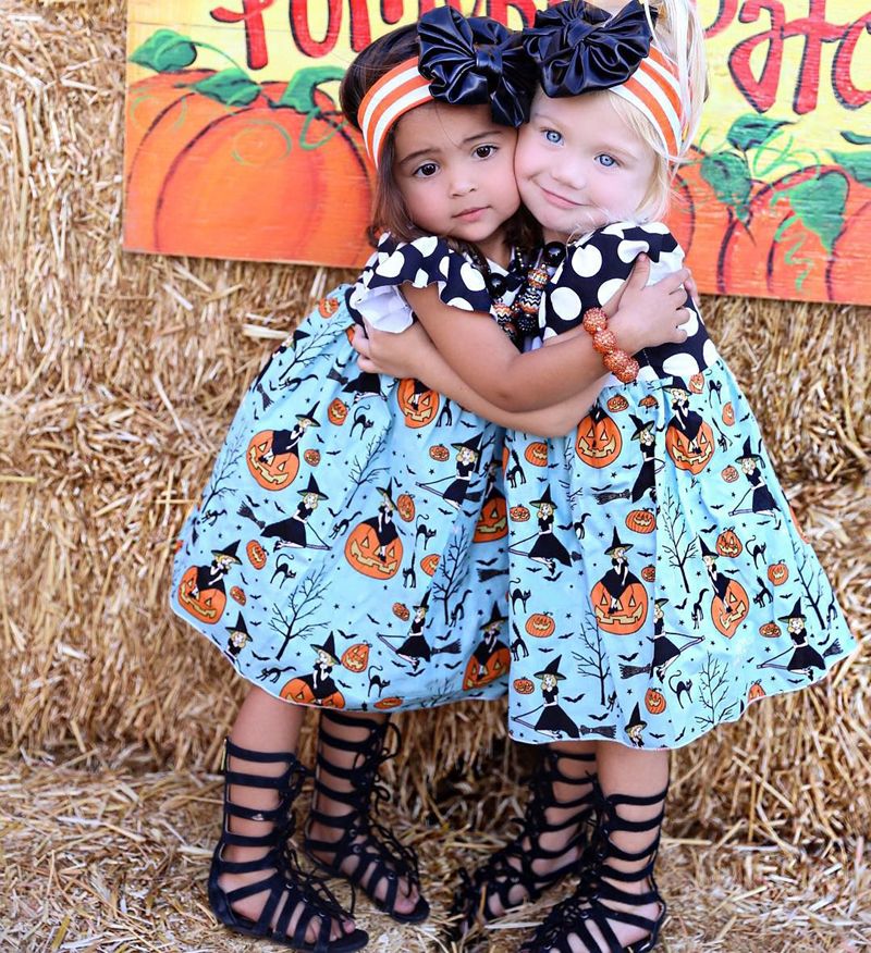 Kid Baby Girls Short Sleeve Pumpkin Print Halloween Dress