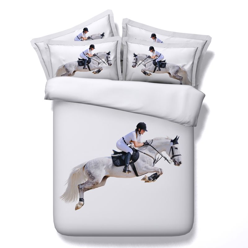 3 Styles 3d White Horse Racing Animal Bedding Sets Twin Full Queen