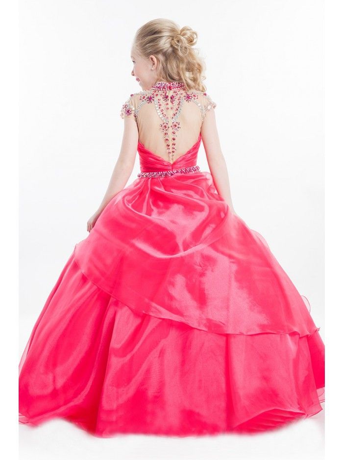 New Luxurious Pink Little Girls Pageant Dresses Beaded Ruffle Ball