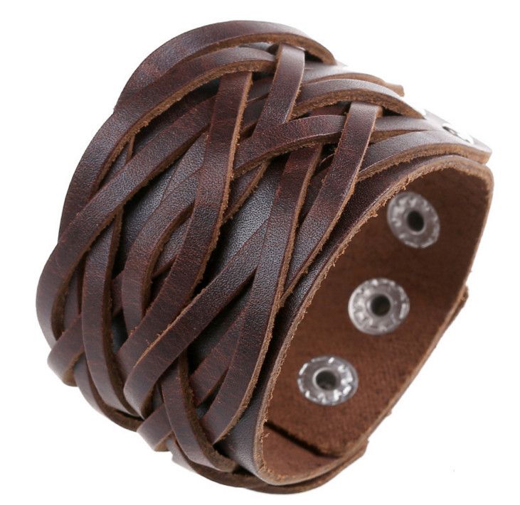 Acheter Pas Cher Bracelet Manchette En Cuir Double Large Et Bracelets De  Corde Marron Pour Hommes Bracelet Homme Unisexe Bijoux Du 5,57 € | Fr.Dhgate