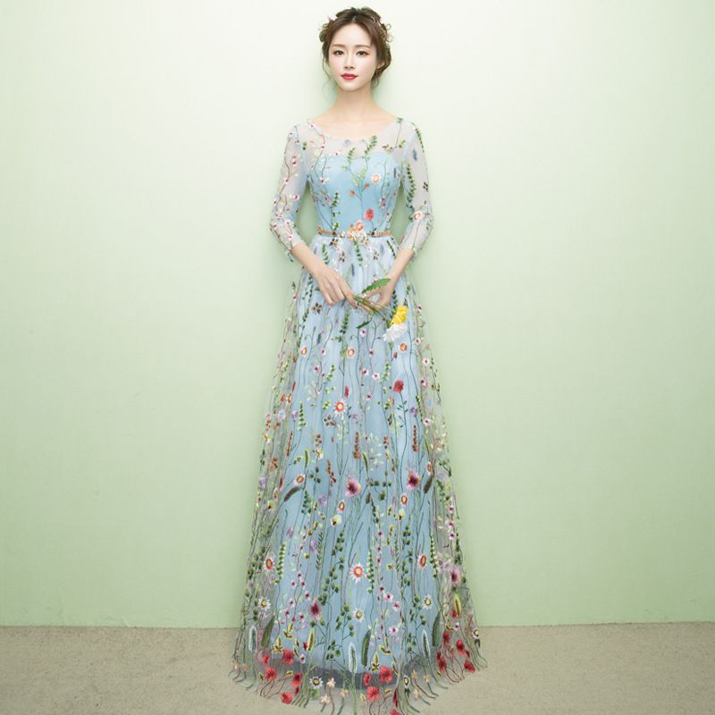 embroidered wedding guest dress