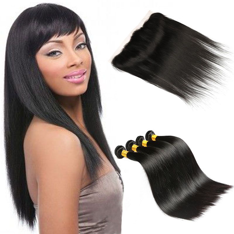 Cheap Brazilian Hair Bundles 4 Bundles With Lace Frontal