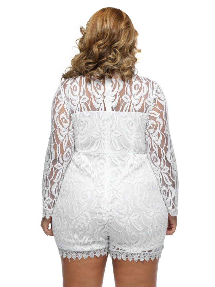 Romper For Women Lace See Through Sleeved Bodysuit Plus Size Sheer Long