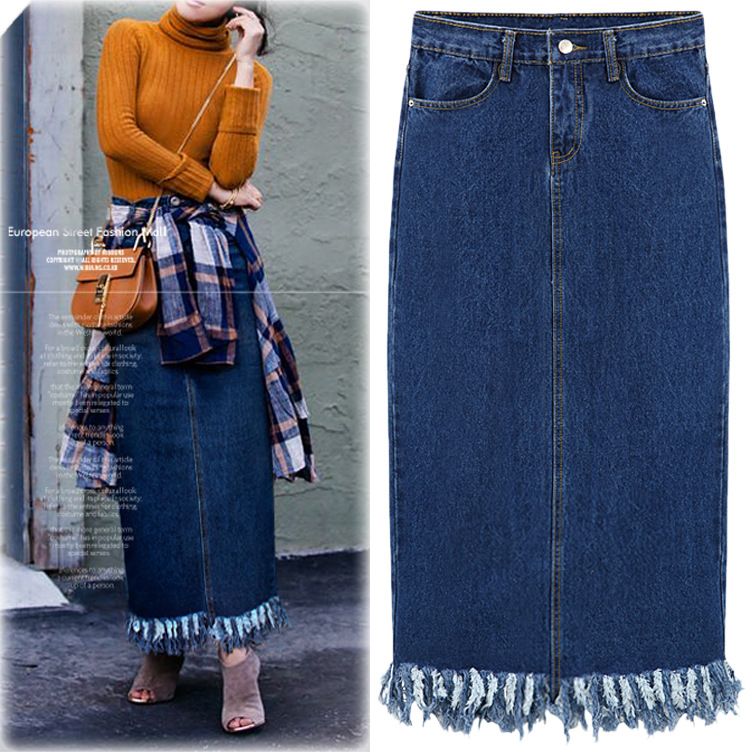 Jupe en jean taille haute longue Clearance