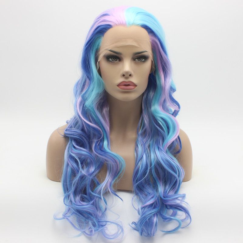Iwona Hair Realistic Wavy Long Blue Pink Light Blue Mix Wig 7 4043 2513 2403 Half Hand Tied Heat Friendly Synthetic Lace Front Wigs From Karente 40 Dhgate Com