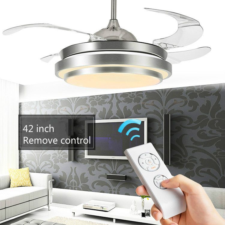 2019 42 Inch Led Ceiling Fans Lamp With Lights Plafonnier Ventilateur Luxury Decorative Led Folding Ceiling Fan Dimming Remote Control From