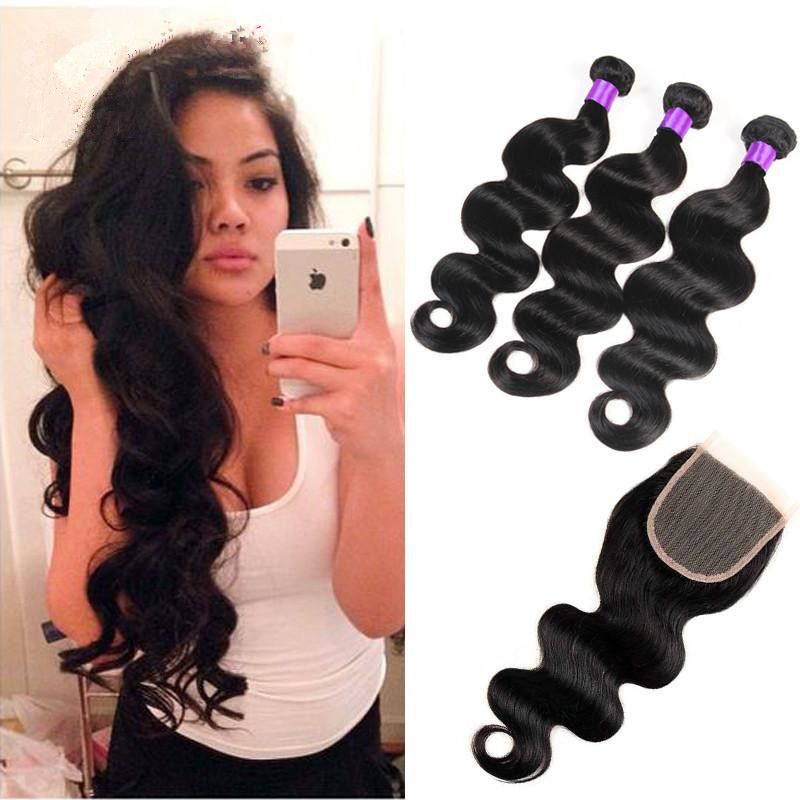 2019 10a Brazilian Hair Bundles With Closure 8 28 Double Weft 100