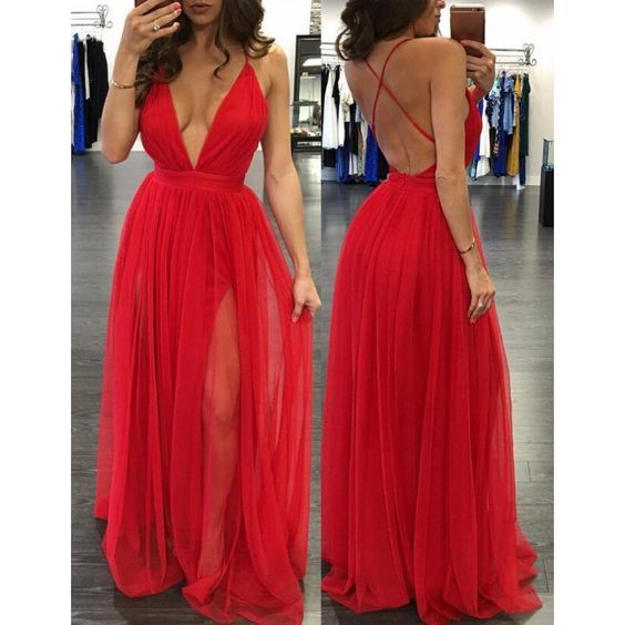 Compra 2017 Vestidos De Baile Sin Espalda Atractivos Vestidos De Noche  Formales Con Escote En V Rojo Y Negro Cuello En Pico Vestidos De Alfombra Roja  Vestidos De Dama De Honor Baratos