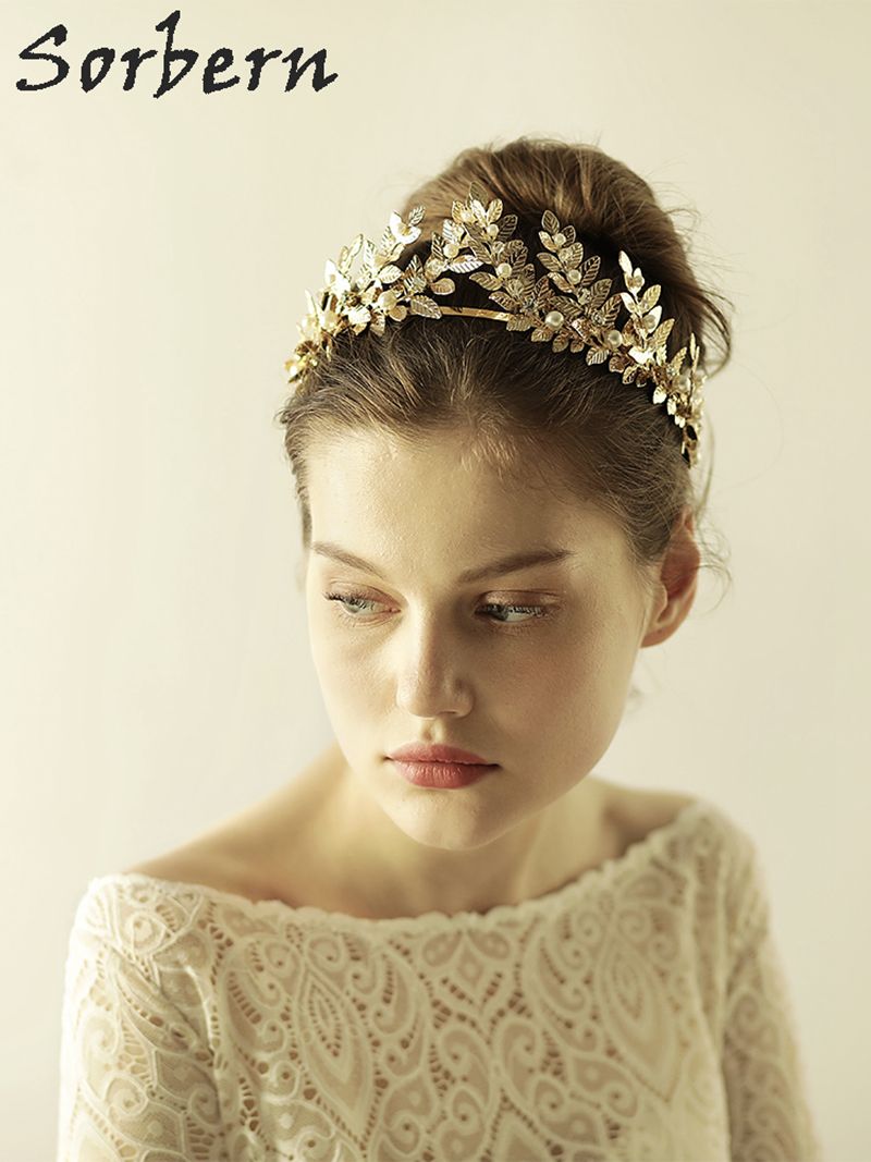 Fashion Gold Leaves Wedding Crowns Beads Bridal Hair Accessories
