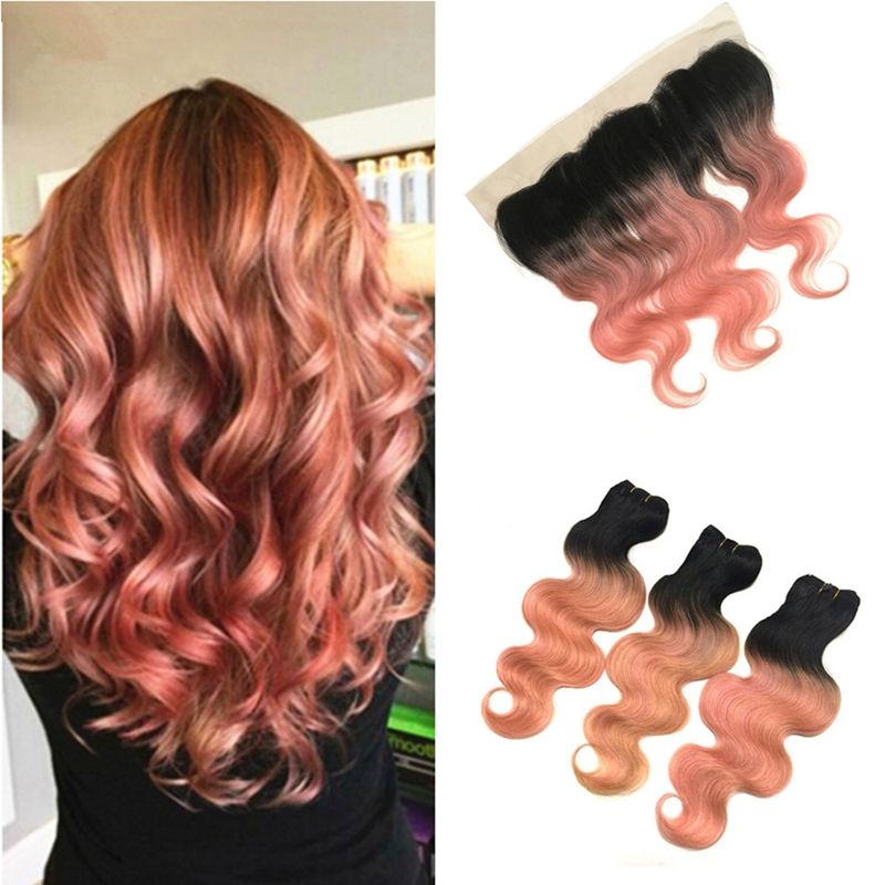 Pink Ombre Hair Extensions 1b Rose Gold Ombre Human Hair With
