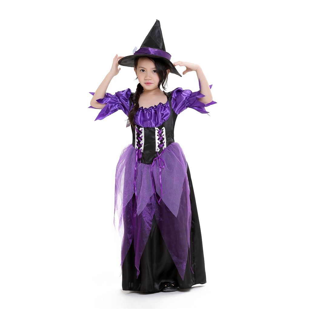 Compra Vestido De Cosplay Para Niñas De Halloween Vestidos De Brujas  Sombreros Con Cinturón Cinturón Niños Fiesta De Tul Ruffles Vestido Morado  Ropa De Alto Rendimiento Para Las Fiestas Barato | Entrega
